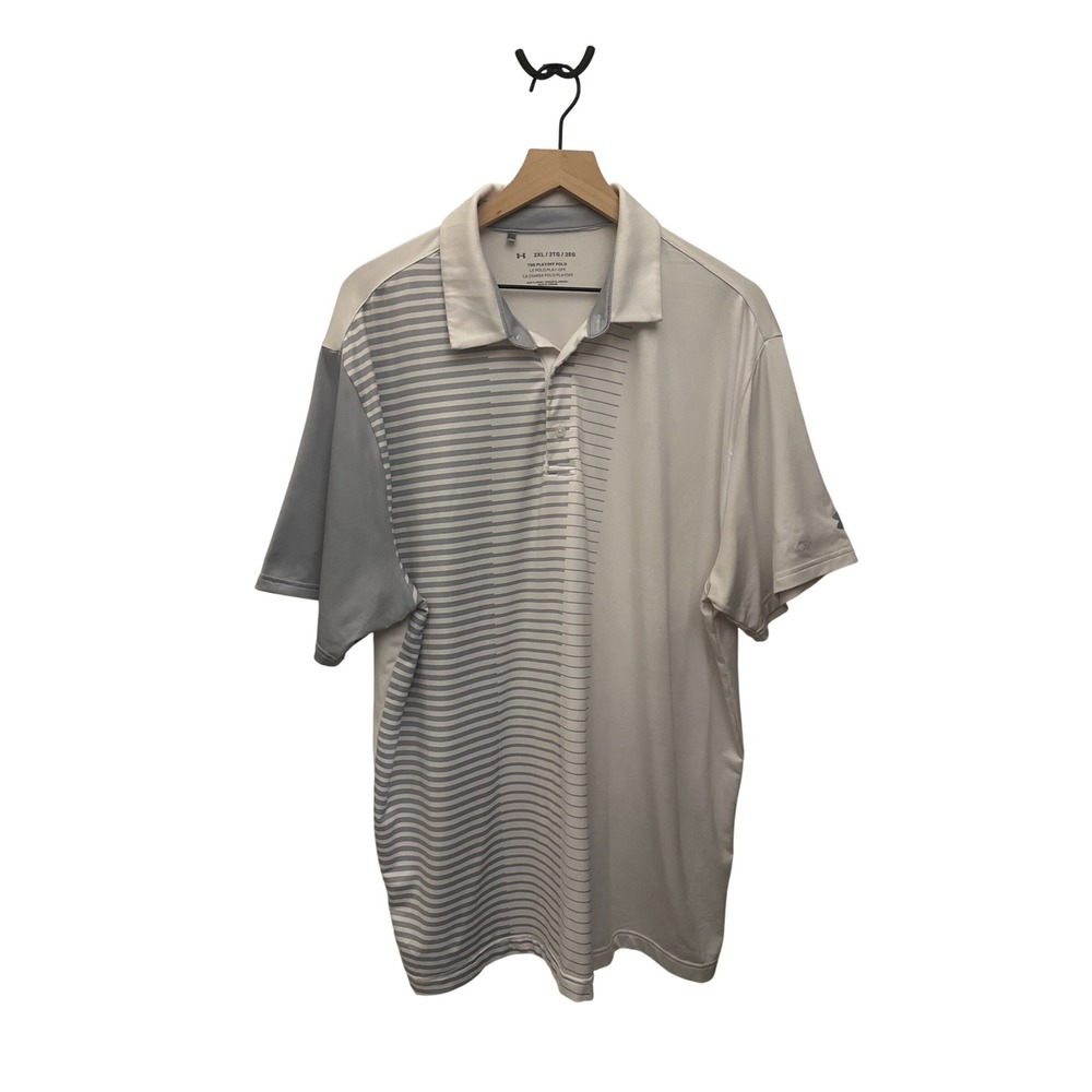 Under‎ Armour Mens 2XL Playoff Polo Shirt Golf Short Sleeve Gray Beige